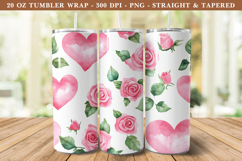 Watercolor Pink Rose &amp; Heart Tumbler Wrap | 20 oz tumbler Product Image 1