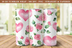 Watercolor Pink Rose & Heart Tumbler Wrap | 20 oz tumbler Product Image 1