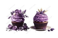 Lavender Cupcake Clipart, Floral Cupcake Clipart Product Image 3