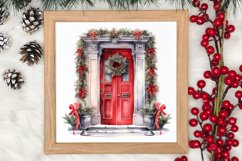 Christmas Door Watercolor Clipart, Christmas Door PNG Product Image 3