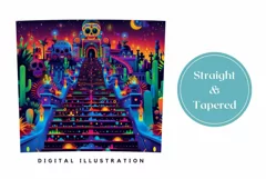Sugar Skull Tumbler Wrap, Neon Cactus Tumbler Sublimation Product Image 3