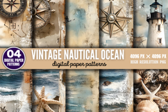 Vintage Nautical Ocean Digital Paper Background PNG Product Image 1