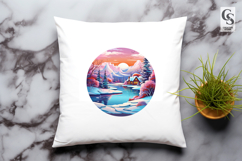 Snowy Cabin Landscape clipart sublimation png Product Image 3