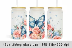 Vintage Flowers Butterfly 16oz Libbey Glass Can Tumbler Wrap Product Image 1