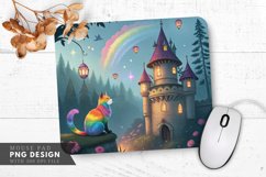 Enchanted Rainbow Cat Castle Mouse Pad PNG Design Product Image 1