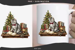 Christmas bookish cat png design for T-shirts Product Image 3