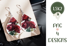 Red Roses Earrings, Floral Teardrop Earring Template Product Image 3