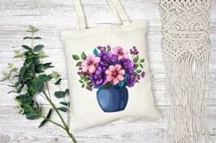 Purple Flowers Illustration, Vase With Pink Flowers PNG Product Image 3