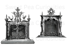 Fireplace, Ornate, Black, White, Ephemera, PNG, Clipart Product Image 3