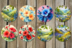 Retro flowers| 8 Car coaster &amp; key chain sublimation designs Product Image 3