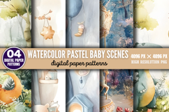 Watercolor Pastel Baby Scenes Paper PNG Product Image 1