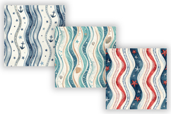 Seamless Coastal Nautical Pattern Bundle, Navy Blue Ocean Product Image 3