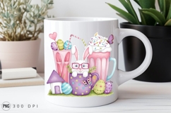 Whimsical Easter Bunny Watercolor Mugs And Eggs PNG Product Image 2