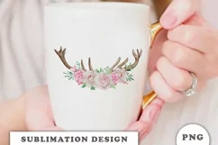 Watercolor Floral deer antlers sublimation design Product Image 3
