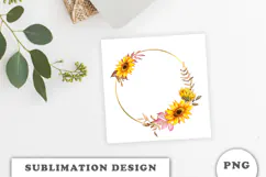 Watercolor Autumn Sunflowers Gold Frame png Product Image 3