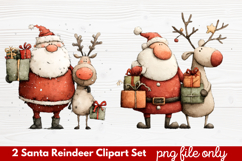 2 Santa Reindeer Clipart Set | Cute Christmas Reindeer PNG Product Image 1