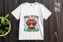 Stars Stripes &amp; Highland Vibes Highland Cow Sublimation PNG Product Image 3