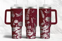 40oz Tumbler laser svg Dragonflies and Water Lilies wrap Product Image 3