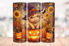 Witch Highland Cow 20 OZ Skinny Tumbler Wrap Sublimation PNG Product Image 3
