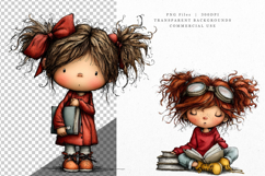 Girl With Book, Reading Clipart, Whimsical Product Image 3