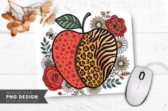 Artistic Apple with Animal Prints and Floral Mouse Pad PNG Product Image 1