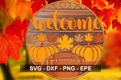 Fall Welcome Sign SVG Round | Pumpkin Leaf Autumn Door Decor Product Image 3