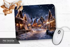 Snowy Village with Holiday Lights Mouse Pad PNG Product Image 1