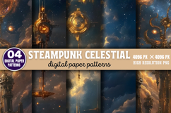 Steampunk Celestial Background Paper Set Bundle JPG Product Image 4