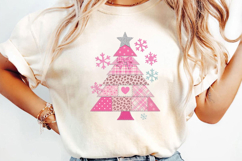 Pink Patchwork Christmas Tree Sublimation, Christmas Png Product Image 3