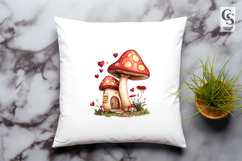 Cute Mushroom House Red Heart Clipart Sublimation PNG Product Image 3