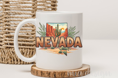 Nevada State Map PNG, Vintage Desert Cactus Sublimation Product Image 3