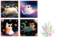 Cosmic Cat Square Coasters, Space Square Coaster PNG Product Image 3