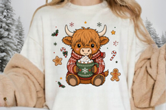 Baby Highland Cow PNG, Christmas Highland Cow Drinking Product Image 2