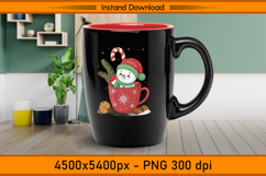 Cute Snowman in Red Mug with Candy Cane Christmas PNG Product Image 3