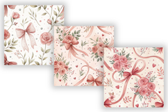 Coquette Bow Floral Digital Paper, Seamless Watercolor Product Image 3