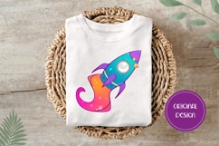 Hand Drawn Cosmic Illustration, Colorful Space Rocket PNG Product Image 3