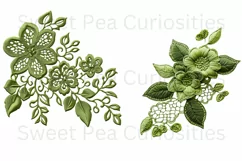Embroidery, Flowers, Lace, PNG, Clipart, Green Product Image 3