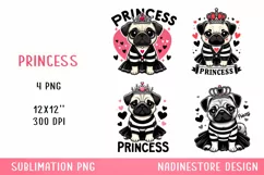 Princess pug Sublimation PNG. Valentine's day. Product Image 1