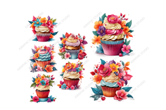 Tropical Floral Cupcake Clipart, Cake png Product Image 3