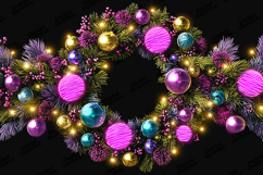 Neon Christmas Wreath Frame Background Holiday Lights Decor Product Image 1