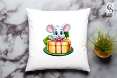 Cute Mouse With Gift Box Clipart Sublimation PNG Product Image 3
