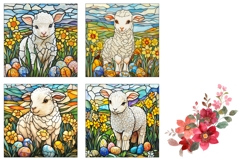 Stained Glass Easter Square Coasters, Easter Lamb PNG Product Image 3