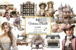 Blue and Pink Victorian Watercolor Clipart Bundle Product Image 1