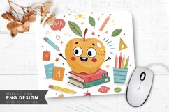Playful Spotted Apple with Educational Items Mouse Pad PNG Product Image 1
