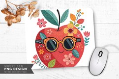 Trendy Apple with Sunglasses and Flowers Mouse Pad PNG Product Image 1