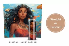 Black Hair Mermaid Sublimation Design, Cartoon Tumbler Wrap Product Image 3