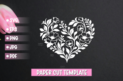 Paper Cut Floral Heart , Paper Cut Heart SVG Product Image 1
