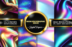 neon holographic wave Digital Papers - 04 variations Product Image 1