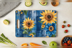 Blue Wooden Sunflowers Cutting Boards sublimation Design Product Image 3