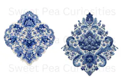 Blue Toile, Ephemera, PNG, Clipart, Junk Journal, flowers Product Image 3